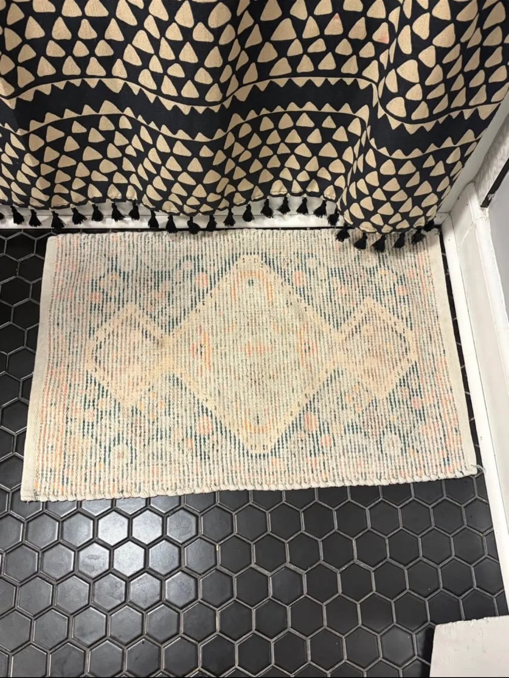 World Market Cream and Pastel Patterned Bath Mat